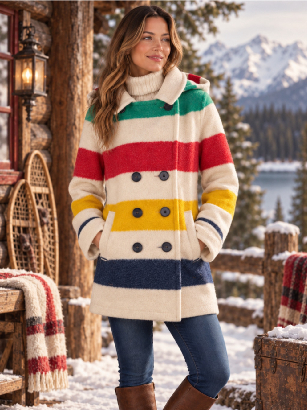 Vintage Hudson’s Bay Blanket Coat Women’s S Wool Hooded Canadian Heritage Multi